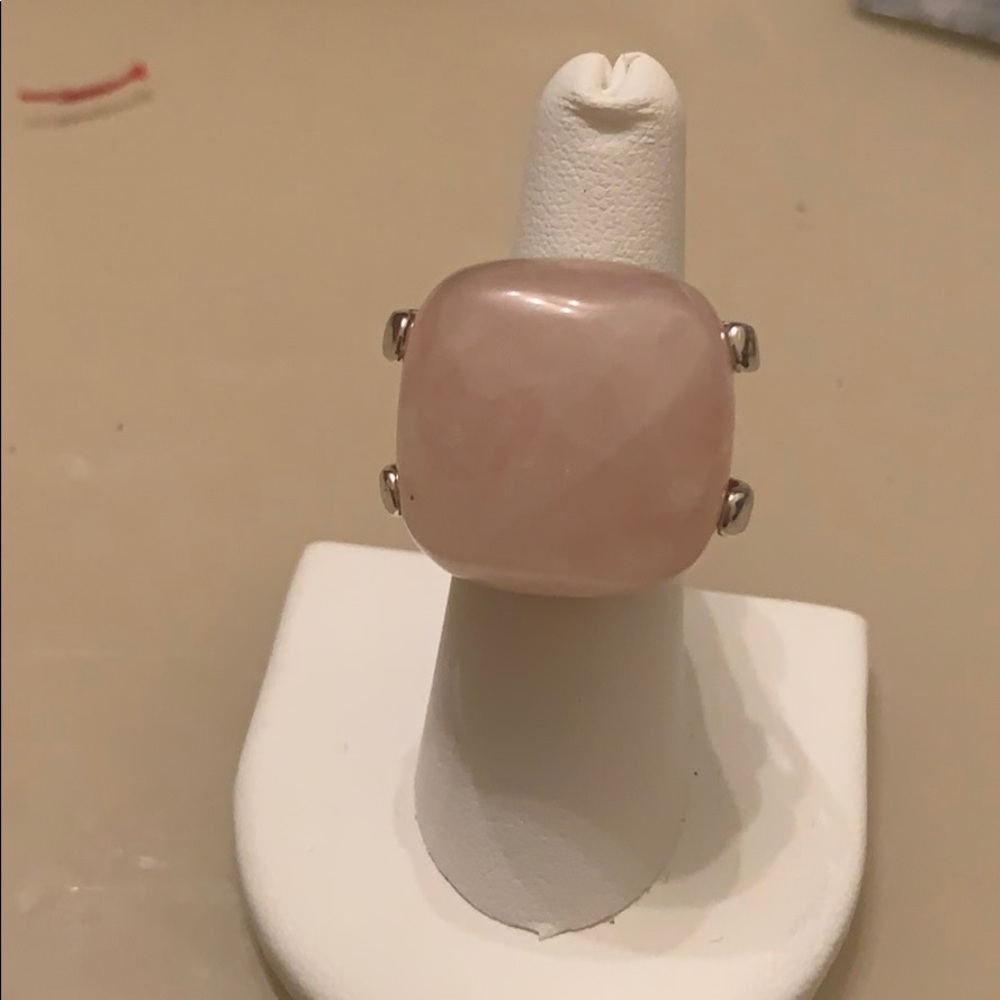 Pink quartz ring in sterling silver and sterling silver earrings
